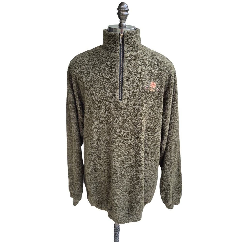 Orvis Mens Olive Green Sherpa Fleece Quarter Zip Pullover Sweater Logo XXL